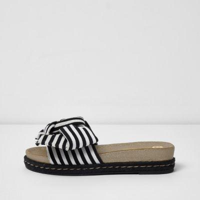 River Island Womens Stripe Bow Sliders