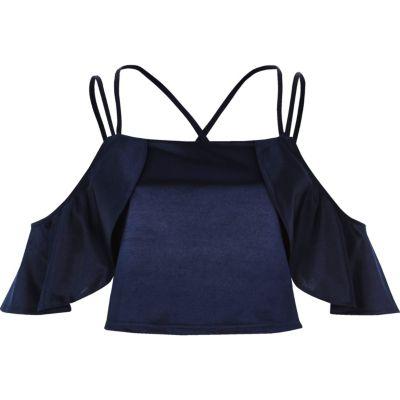 River Island Womens Satin Frill Cold Shoulder Crop Top