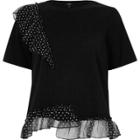 River Island Womens Frill Polka Dot T-shirt