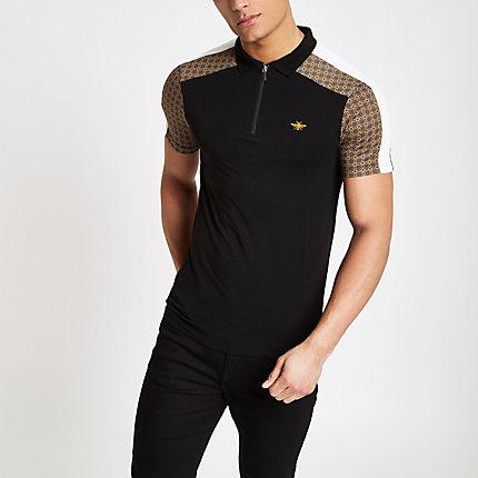 River Island Mens Geo Print Half Zip Polo Shirt