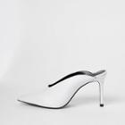 River Island Womens White Leather Square Cut Out Mules