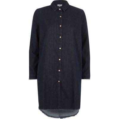 River Island Womens Frayed Trim Denim Shirt Dress