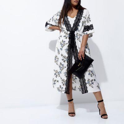 River Island Womens Plus White Floral Print Kimono Dress