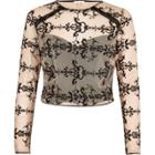 River Island Womens Nude Embroidered Mesh Crop Top