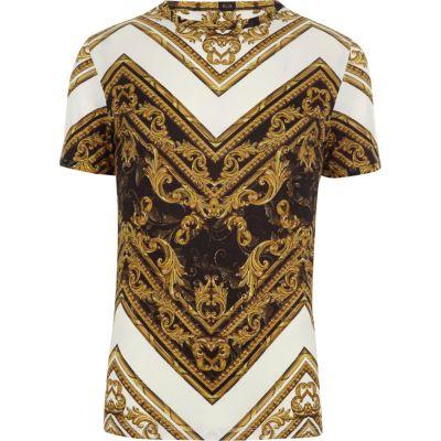 River Island Mens White Print Muscle Fit T-shirt