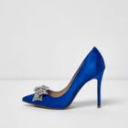 River Island Womens Satin Diamante Bow Court Shoes
