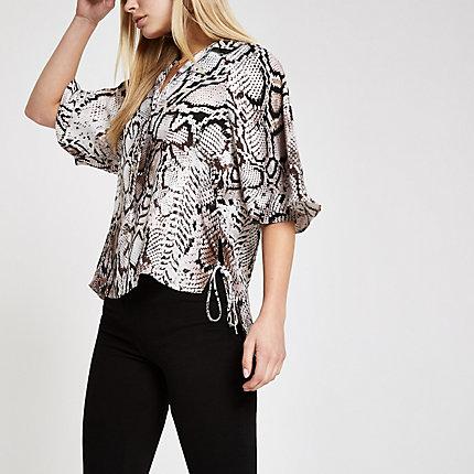 River Island Womens Snake Print Tie Side Shirt