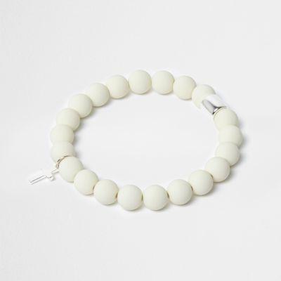 River Island Mens White Beaded Cross Bracelet