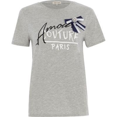 River Island Womens 'amour' Bow Embellished Fitted T-shirt