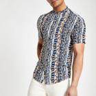 River Island Mens White Aztec Grandad Short Sleeve Shirt