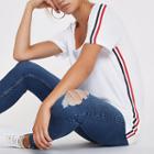 River Island Womens White Side Stripe Short Sleeve T-shirt