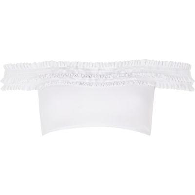 River Island Womens White Shirred Bardot Bikini Top