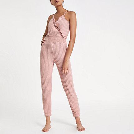 River Island Womens Rib Loungwear Jumpsuit