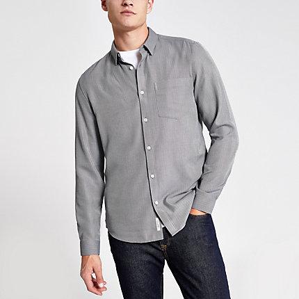 River Island Mens Herringbone Long Sleeve Shirt