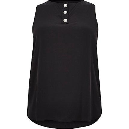 River Island Womens Plus Pearl Rhinestone Button Shell Top