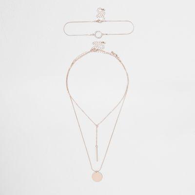 River Island Womens Rose Gold Tone Circle Layer Choker Set