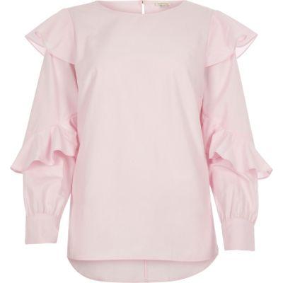 River Island Womens Frill Sleeve Poplin Shirt