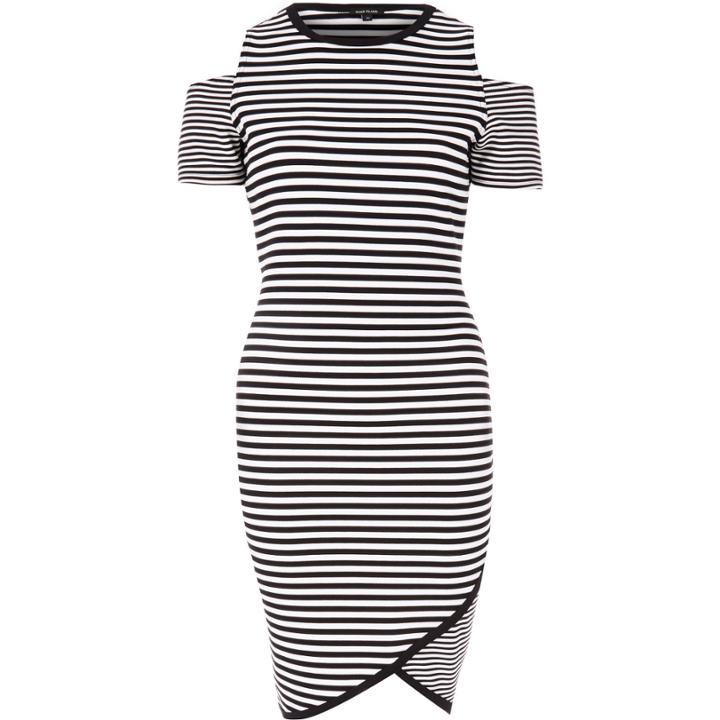 River Island Womens White Stripe Cold Shoulder Bodycon Dress