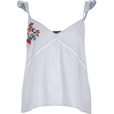 River Island Womens Stripe Embroidered Cami Pajama Top