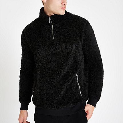 River Island Mens Borg Zip Funnel Neck Jumper