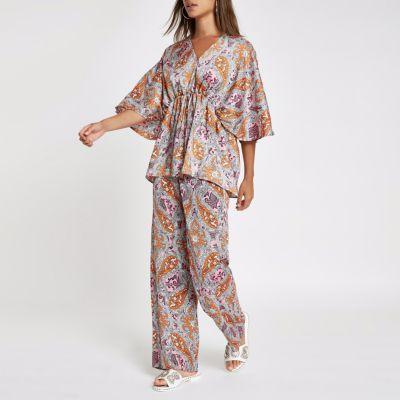 River Island Womens Paisley Print Kimono Sleeve Top