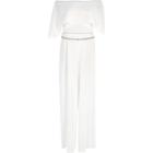 River Island Womens White Bardot Chain Belt Wide Leg Jumpsuit