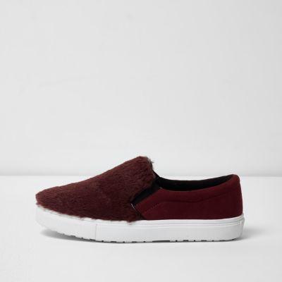 River Island Womens Furry Front Slip On Plimsolls