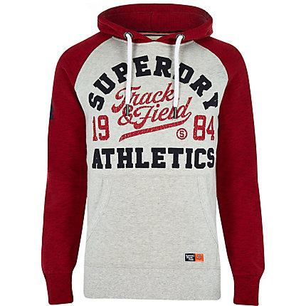 River Island Mens Superdry Raglan Vintage Logo Print Hoodie