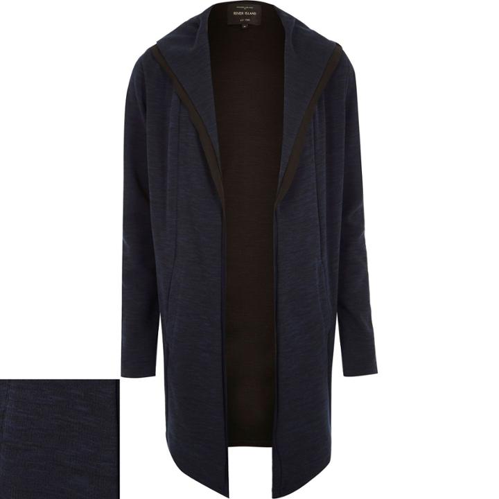 River Island Mensnavy Longline Waterfall Hooded Cardigan