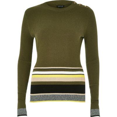 River Island Womens Stripe Button Sweater
