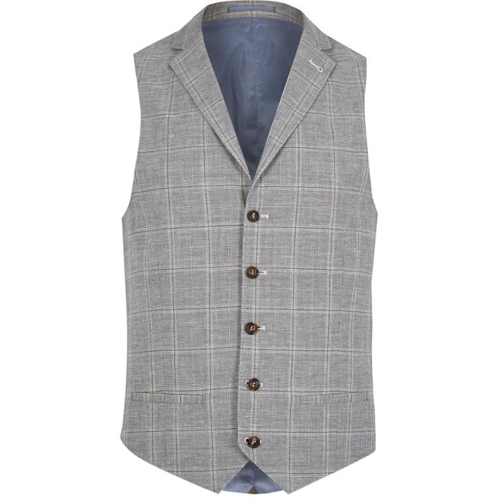 River Island Mensgrey Check Linen-blend Vest