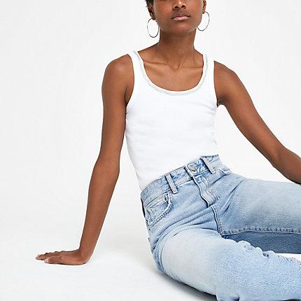 River Island Womens White Diamante Trim Vest