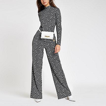 River Island Womens Geo Print Wide Leg Jersey Pants