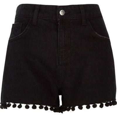 River Island Womens Wash Pom Pom High Waisted Denim Shorts