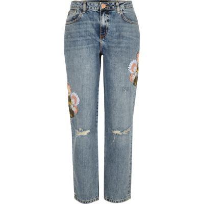 River Island Womens Light Wash Embroidered Cigarette Jeans
