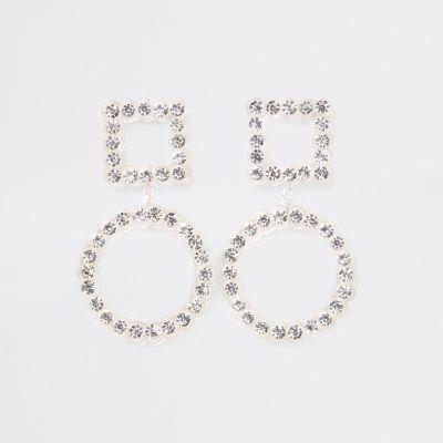 River Island Womens Clear Diamante Embellished Stud Drop Earrings