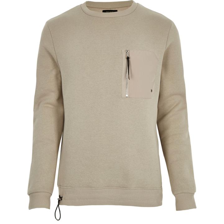 River Island Mensstone Long Sleeve Zip Front Sweatshirt