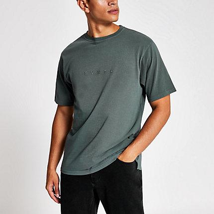 River Island Mens Washed Svnth Embroidered T-shirt