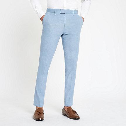 River Island Mens Skinny Suit Trousers With Linen