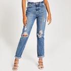 River Island Womens Authentic Denim Mom Ripped Jeans