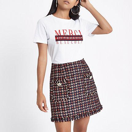 River Island Womens Petite Houndstooth Print Boucle Skirt