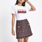 River Island Womens Petite Houndstooth Print Boucle Skirt