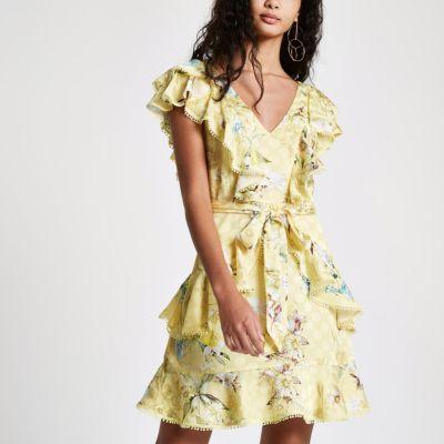 River Island Womens Floral Frill Tie Waist Dress
