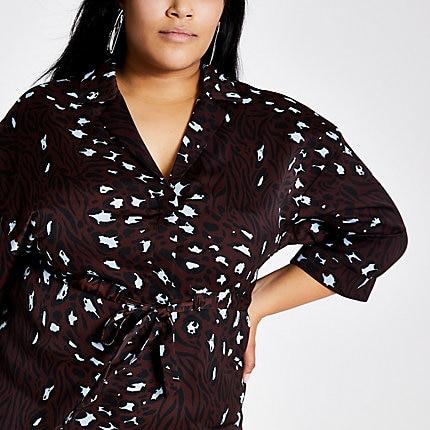 River Island Womens Plus Printed Tie Waist Shirt