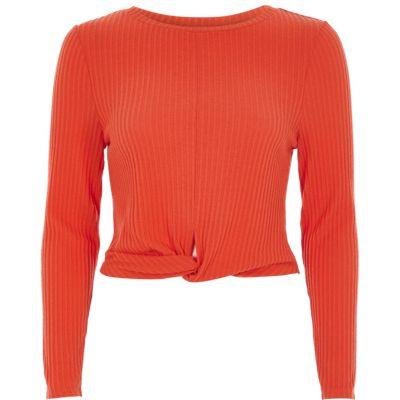 River Island Womens Twist Front Long Sleeve Ribbed Top