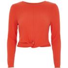River Island Womens Twist Front Long Sleeve Ribbed Top