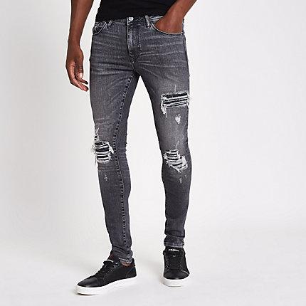 River Island Mens Washed Super Skinny Ripped Jeans