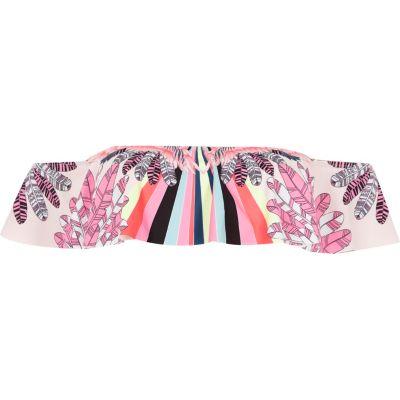 River Island Womens Print Bardot Frill Bikini Top