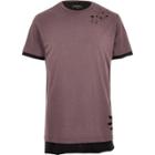 River Island Menspink Distressed Layered Longline T-shirt