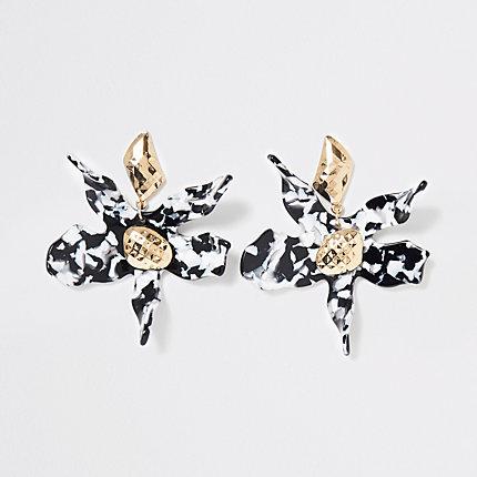 River Island Womens Mono Print Flower Drop Earrings